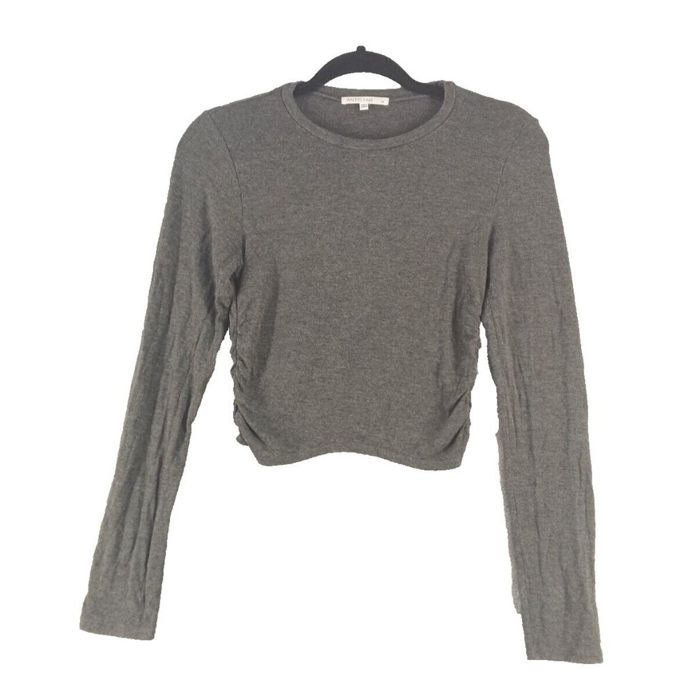 ANISTAR Crop Top Size M(8-10) Women Casual Long Sleeve Knit Gray Rayon Blend